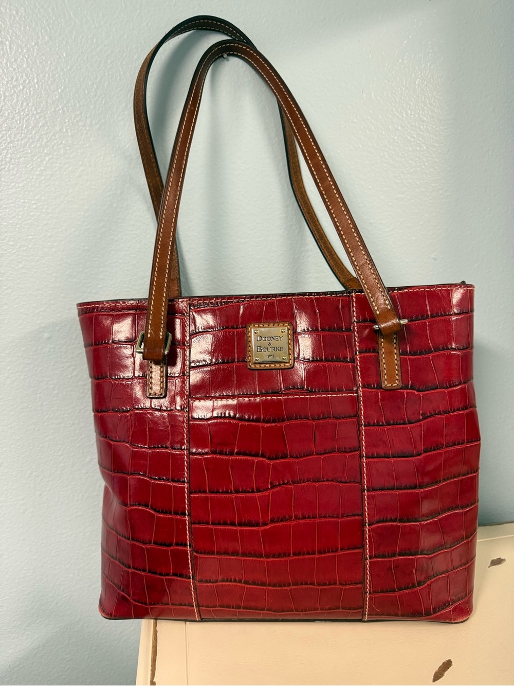 Dooney & Bourke Red Croc Embossed Leather Tote Bag Shoulder Purse